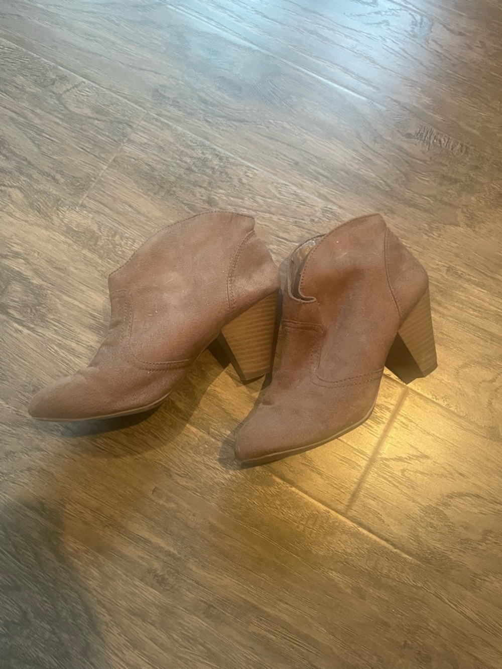 Women's Brown Suede Pointed Booties with Block Heel Size 6